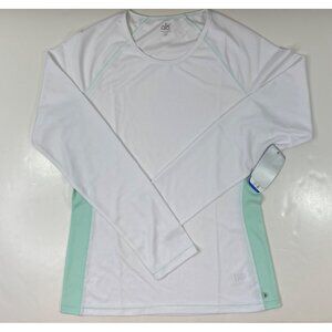 Alo CoolFit Womens White & Blue Long Sleeve Performance Shirt Size XXL